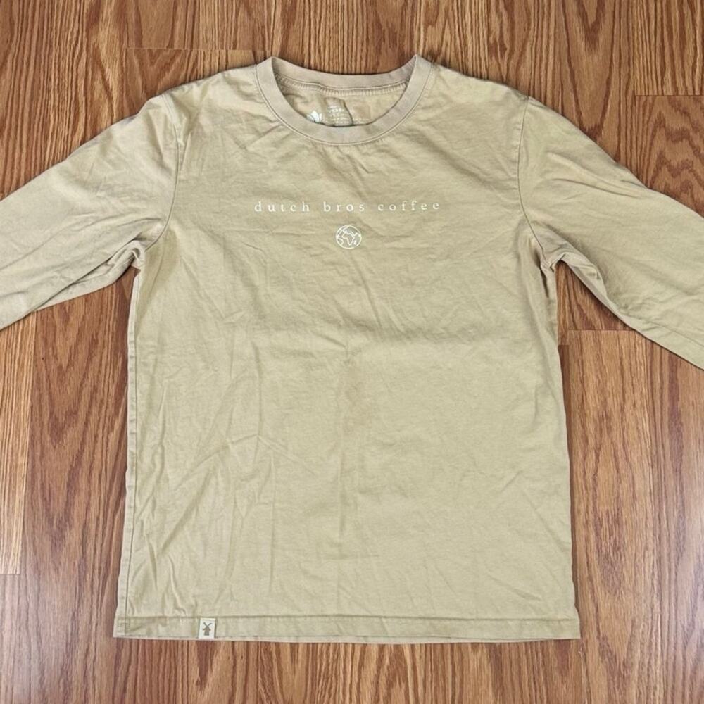 Dutch Bros Coffee Change the World Long Sleeve Crewneck Shirt Tan Medium
